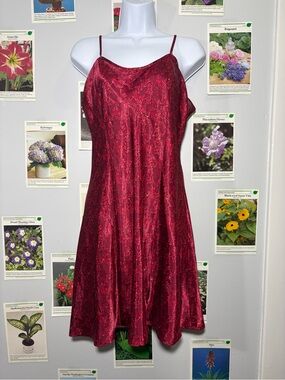 delicates Red Satin Floral Jacquard Slip Dress